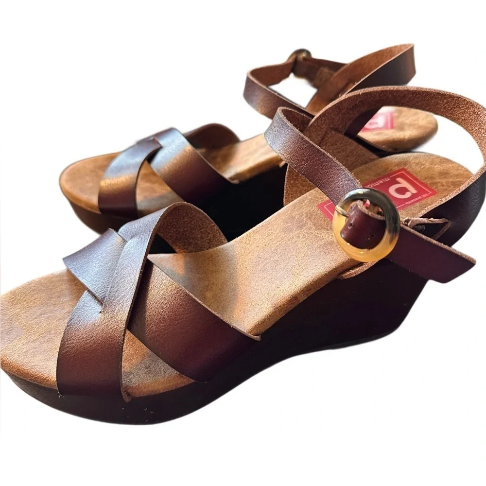 POP Women’s Memory Foam Open Toe Open Back Wedge Heel Sandal Brown Size 9
